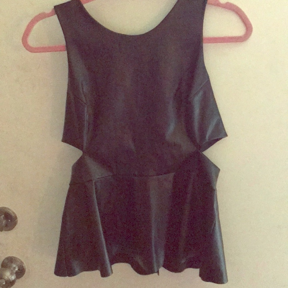 Material Girl faux leather peplum top NWT